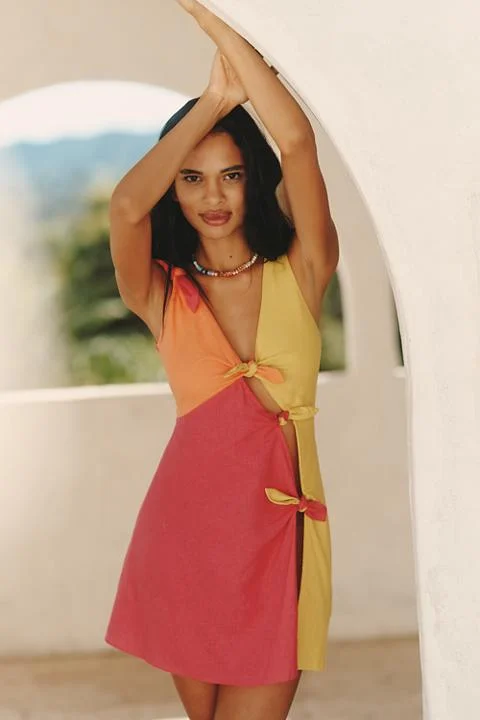 Celandine Linen Blend Colorblock Mini Dress