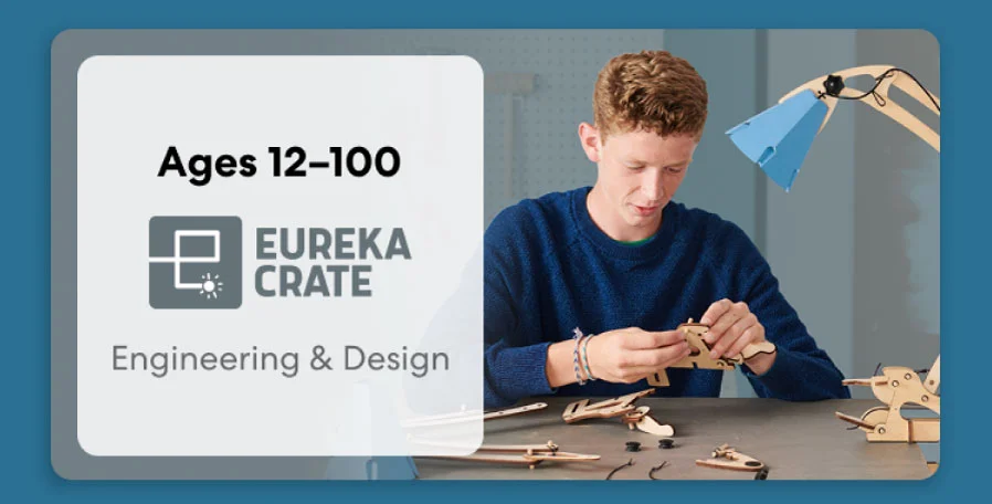 Teen creating an advanced KiwiCo project. Ideal for ages 12–16+ to spark creativity and innovation.