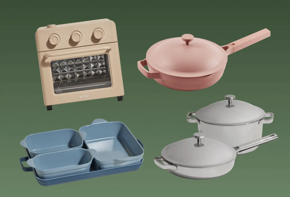 an image of the Our Place Wonder Oven, Always Pan, Bakeware Set, and Titanium Pro Cookware Duo
