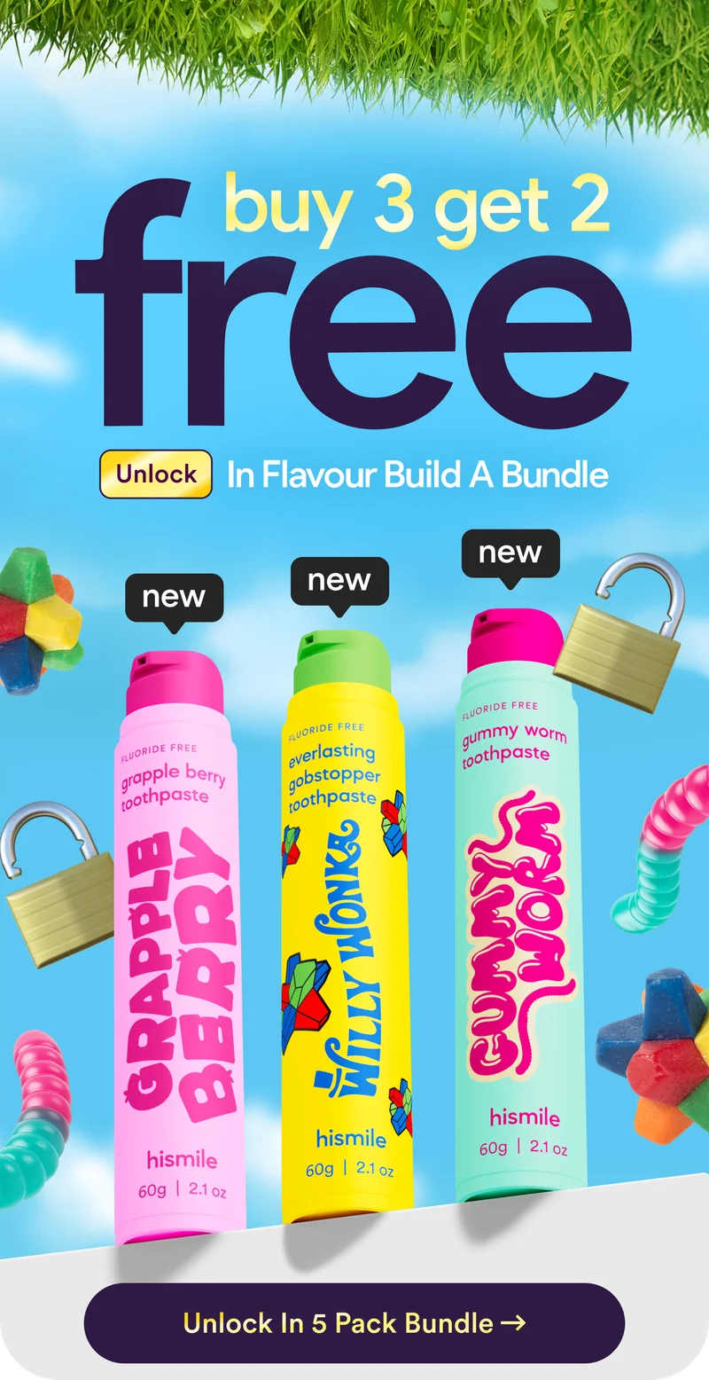 Buy 3 get 2 free! Unlock in the flavour build a bundle. Grapple Berry Toothpaste. Everlasting Gobstopper Toothpaste. Gummy Worm Toothpaste. Unlock in 5 pack bundle!