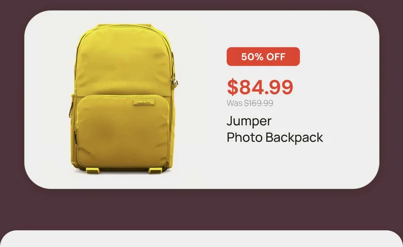 50% off - $84.99 Jumper Photo Backpack