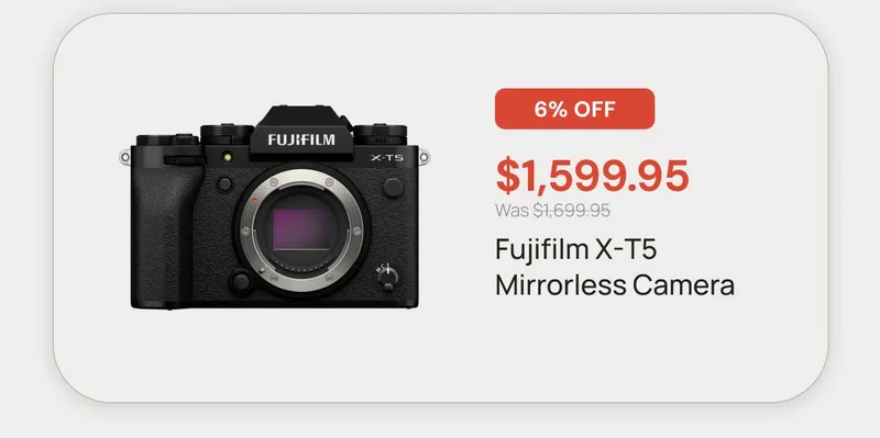 6% off - $1599.95 was 1699.95 Fujifilm X-T5 Mirrorless Camera