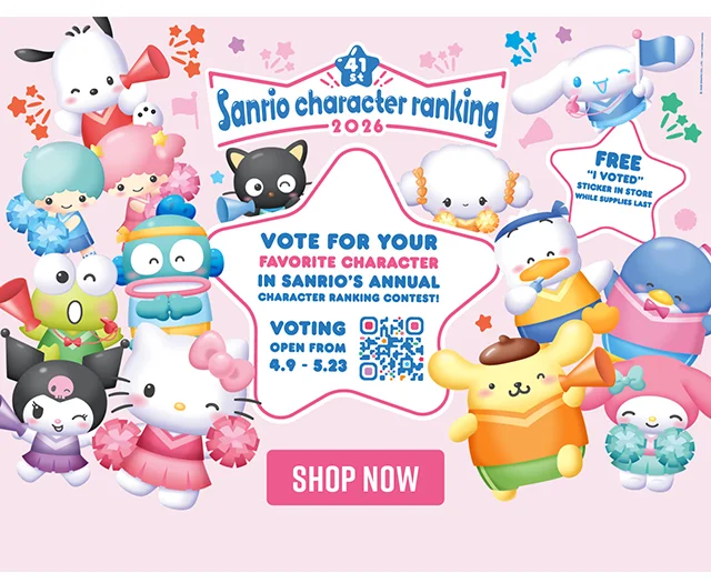 Sanrio Character Ranking 2026. Vote for your favorite character in Sanrio's annual character ranking contest! Voting open from 4/9/26 to 5/23/26. Shop Sanrio Now.