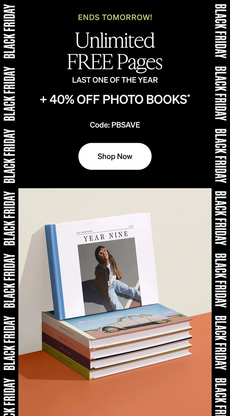Unlimited Free Pages + 40% Off Photo Books