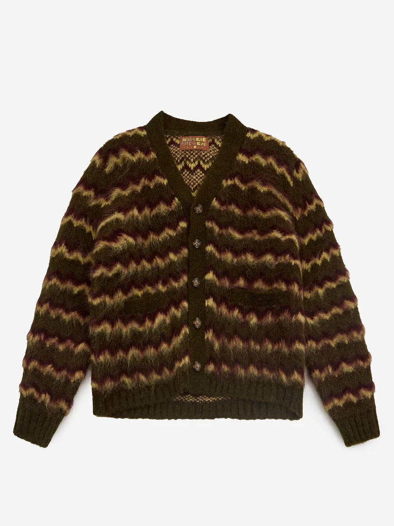Image of Brain Dead Zig Zag Stripe Cardigan - Olive Multi