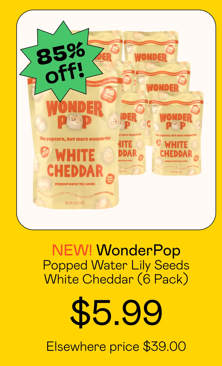 Popped Water Lily Seeds - White Cheddar (6 Pack)