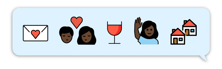💌👩🏾‍❤️‍👨🏾🍷🙋🏾‍♀️🏘️