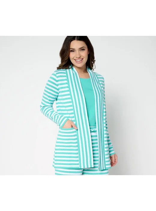 Belle by Kim Gravel Nautical Knit Striped Open Front Cardigan