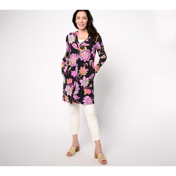 Susan Graver Regular Printed Liquid Knit Button Front Duster