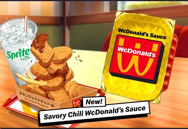 Enjoy a 10 piece Chicken McNuggets and try new Savory Chili WcDonald's Sauce today. Then, cool off with a Sprite.