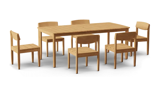 Dunes Teak Dining Set, Table with 6 Dining Chairs