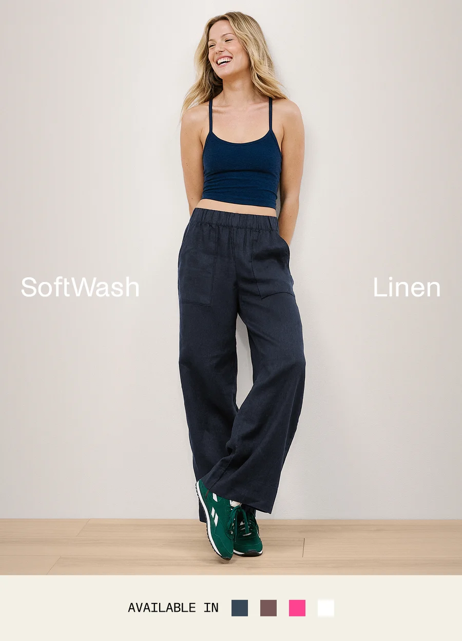 SoftWash Linen Easy Wide Leg Pant 31" in Nocturnal Navy