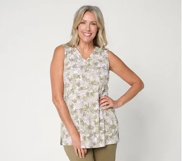 Denim & Co. Petite Cotton Blend V-Neck Swing Tunic