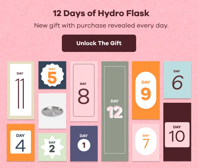 12 Days of Hydro Flask. New gift with purchase revealed every day. | Unlock The Gift