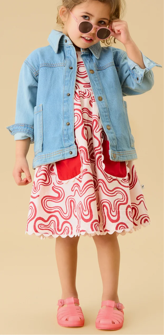 KIDLY by MORI Red Print Cotton Dress