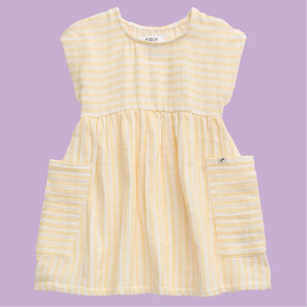 KIDLY by MORI Mustard Striped Muslin Dress