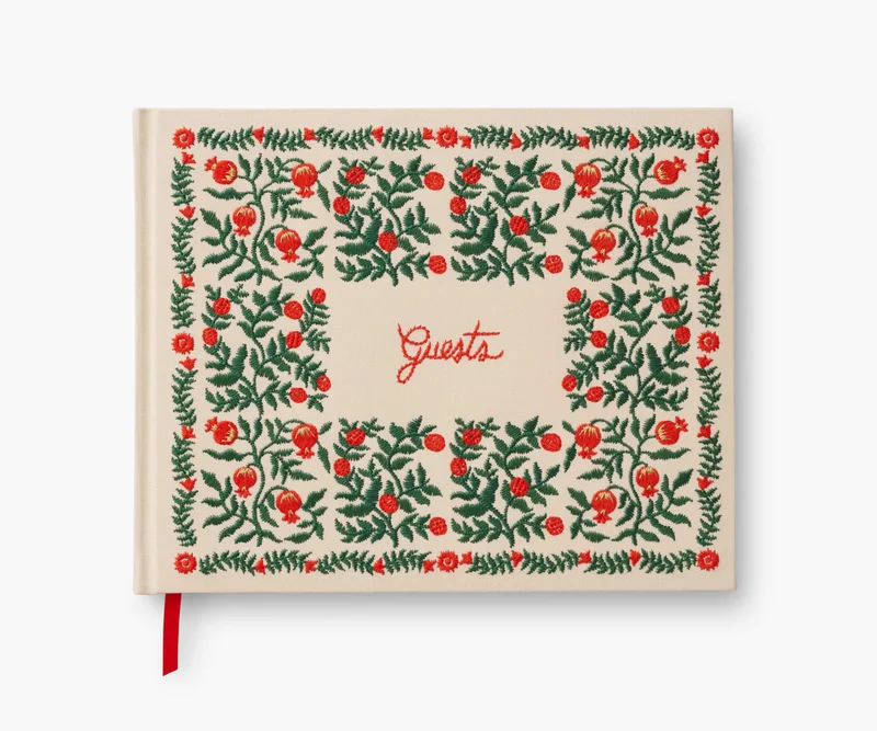 Image of Embroidered Guest Book - Christmastide Pomegranate