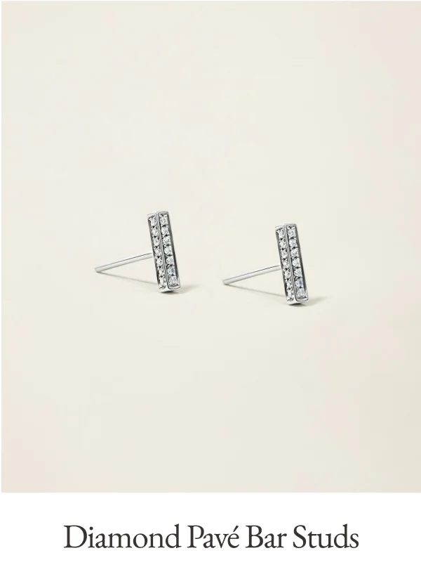 14k Solid Gold Diamond Pavé Bar Studs