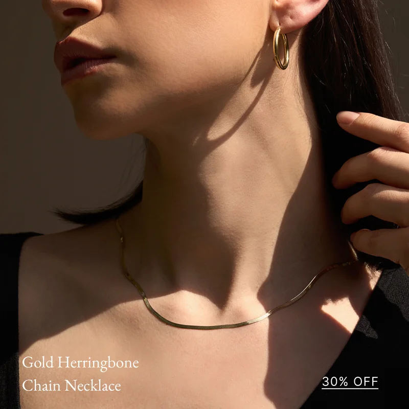 14k Solid Gold Herringbone Chain Necklace 2.2mm