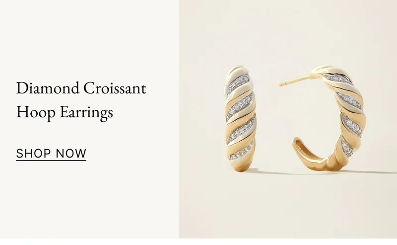 114k Solid Gold Diamond Croissant Hoop Earrings