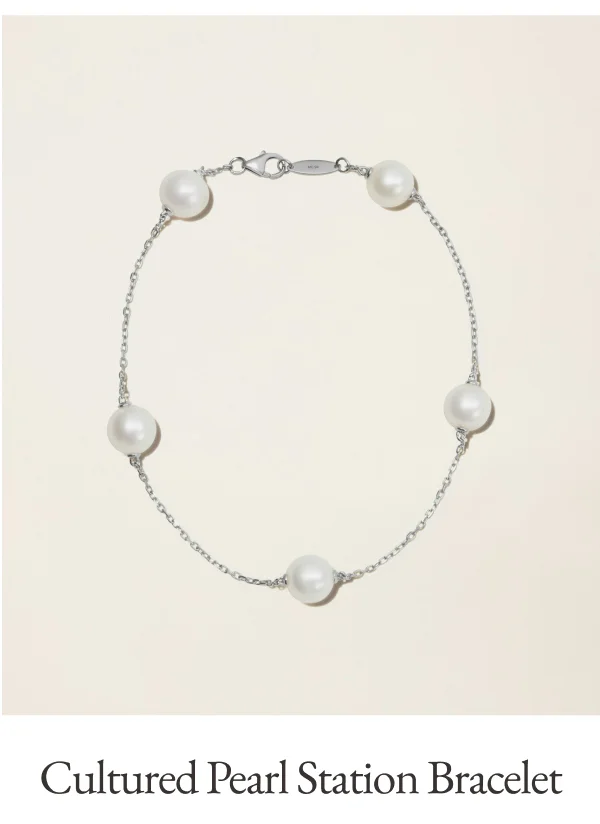 14k Solid Gold Cultured Pearl Station Bracelet