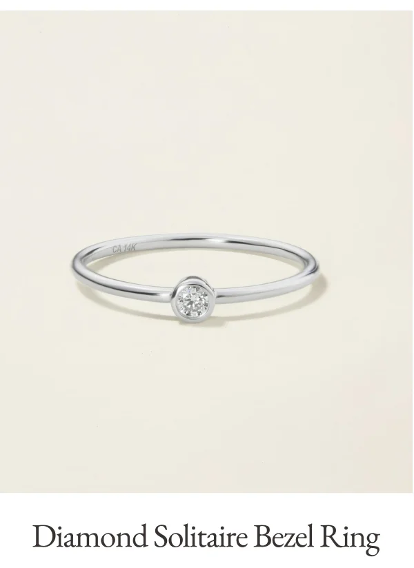 14k Solid Gold Diamond Solitaire Bezel Ring