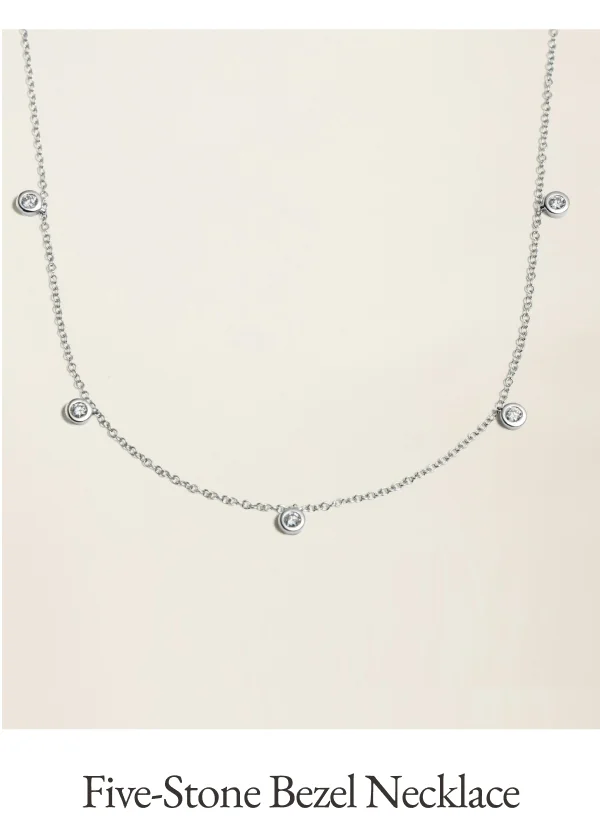 14k Solid Gold Diamond Five-Stone Bezel Necklace