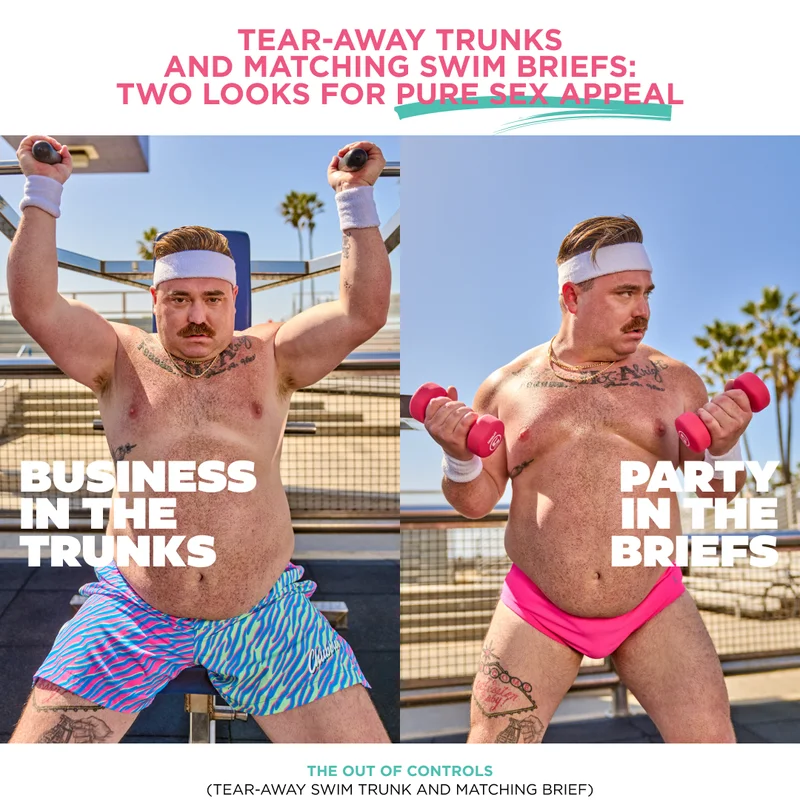 Tear-Away Swim Trunks and Matching Brief: The Out Of Controls
