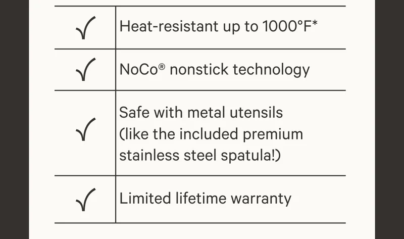 Heat-resistant up to 1000ºF* - Safe with metal utensils