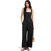 Square Neck Black Jumpsuit - Linen