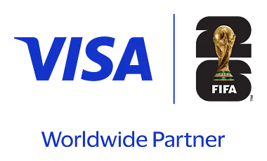 Visa logo alongside FIFA World Cup trophy emblem with Worldwide Partner text underneath