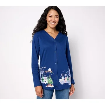 Quacker Factory A White Christmas V-Neck Cardigan