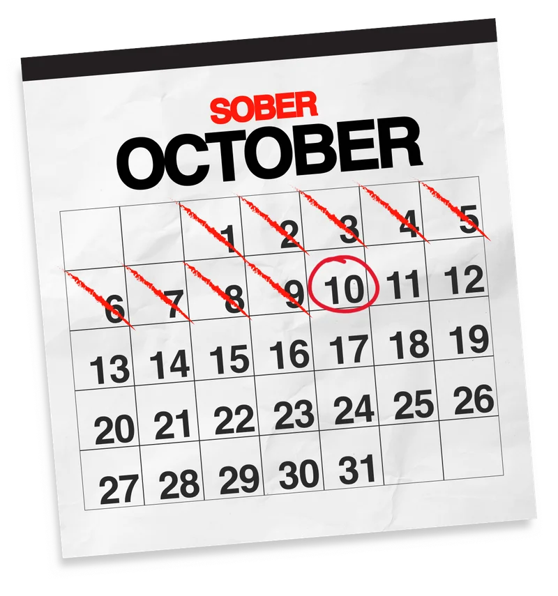 Sober October Calendar with Oct. 1-24 crossed off