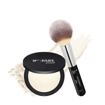 IT Cosmetics Bye Bye Pores Pressed Silk Airbrush Powder with Luxe Brush