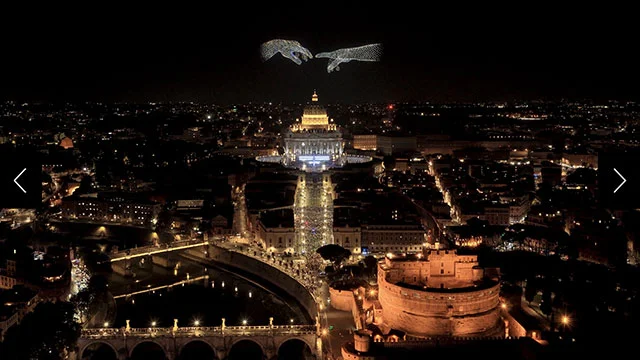 An image of the Pieta recreated by drones above St. Peter’s Basilica