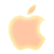 Apple logo glows in orange color, then seamlessly transitions from orange at the bottom into blue color at top, gift ribbons pull around logo, forming a bowtie in center
