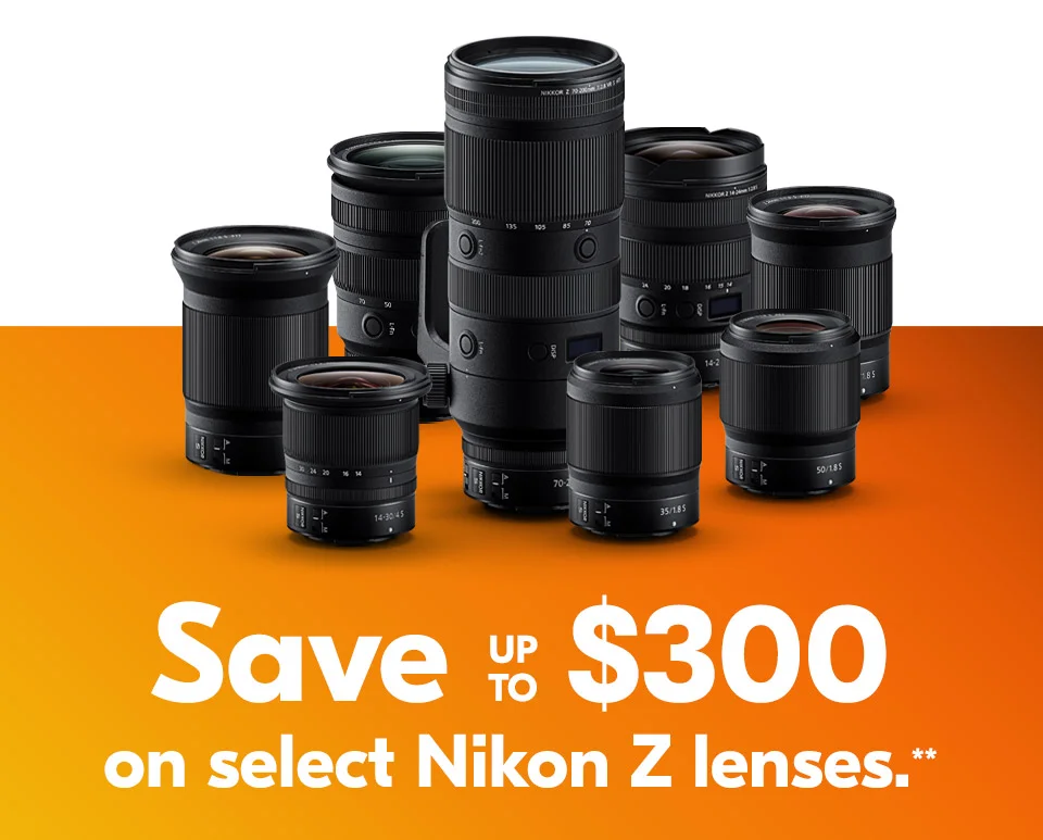 Save up to $300 on select Nikon Z lenses.**