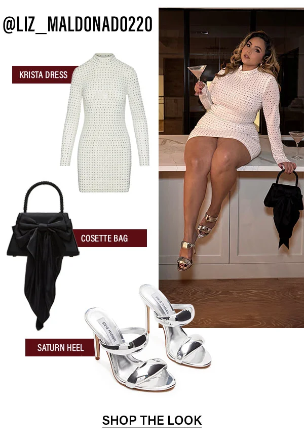 Krista dress, cosette bag, saturn heel