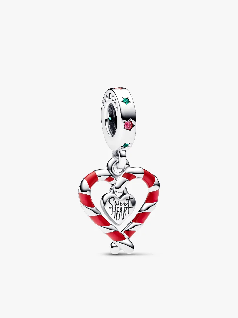 Double Candy Cane Heart Christmas Dangle Charm