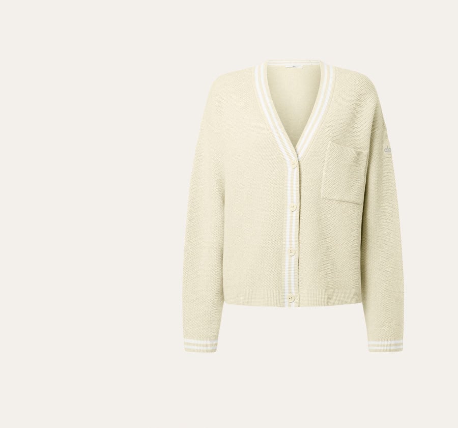 Tennis Club Sweater Knit Cardigan - oatmeal