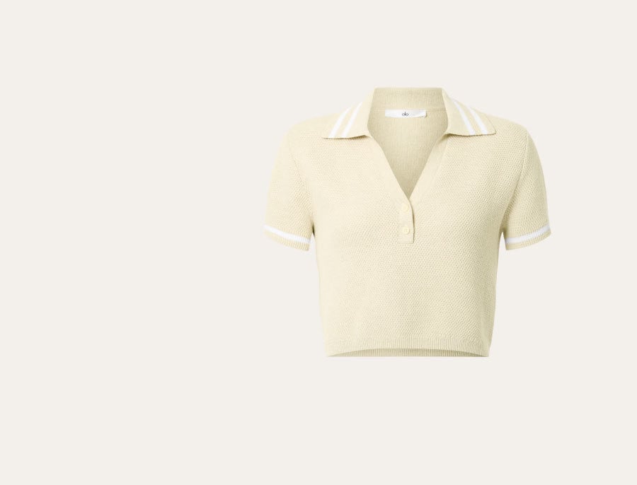 Tennis Club Sweater Knit Cropped Polo - oatmeal