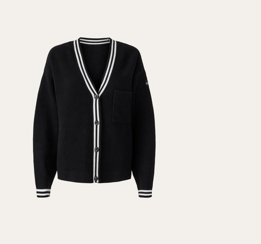 Tennis Club Sweater Knit Cardigan - black ivory