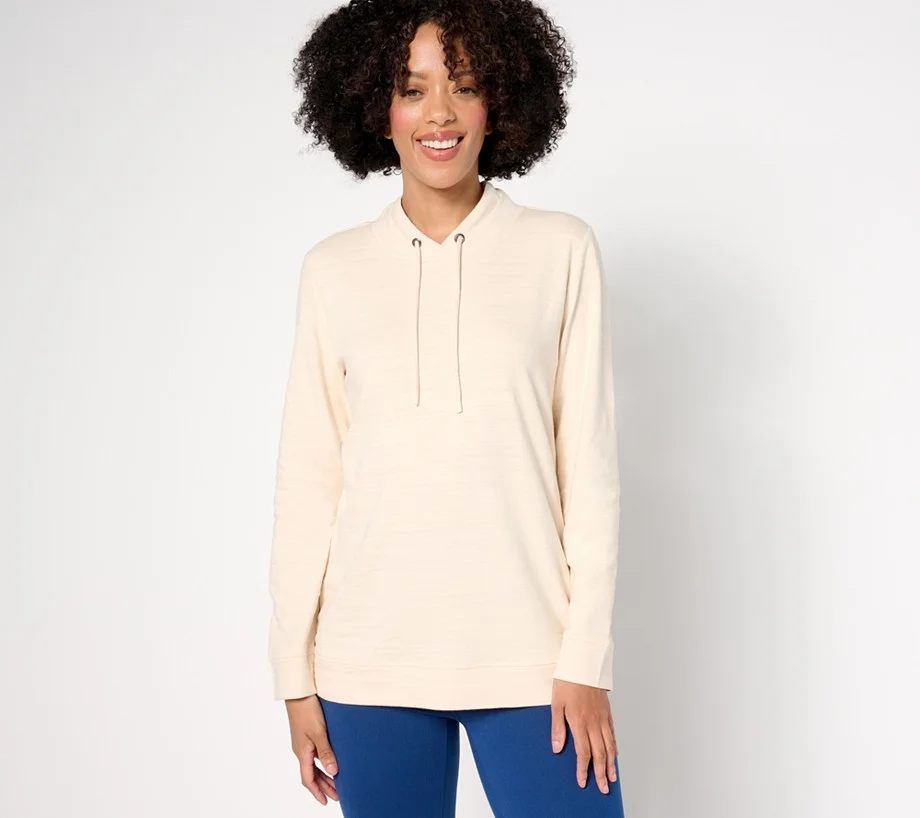 Denim & Co. Active Cozy Cotton Funnel Neck Pullover
