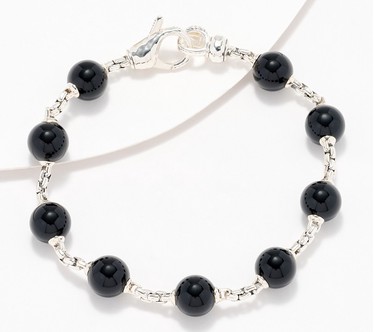 JAI Sterling Silver Gemstone Bead 2.7mm Box Chain Bracelet