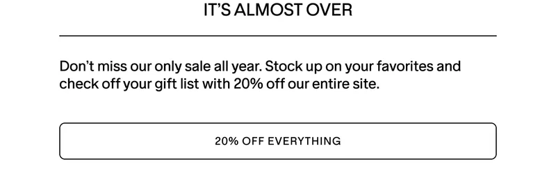 OUR ONLY SALE OF THE YEAR - 20% OFF