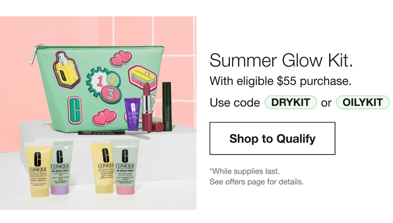 Summer Glow Kit. With eligible $55 purchase. Use code discount code or OILYKIT | Shop to Qualify | *While supplies last. See offers page for details.