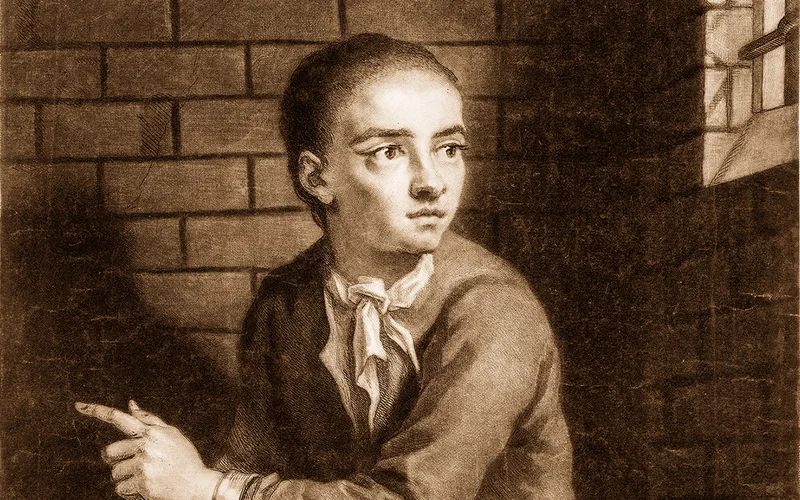 Jack Sheppard in his cell at Newgate. Engraving adapted from a 1724 sketch by Sir James Thornhill.