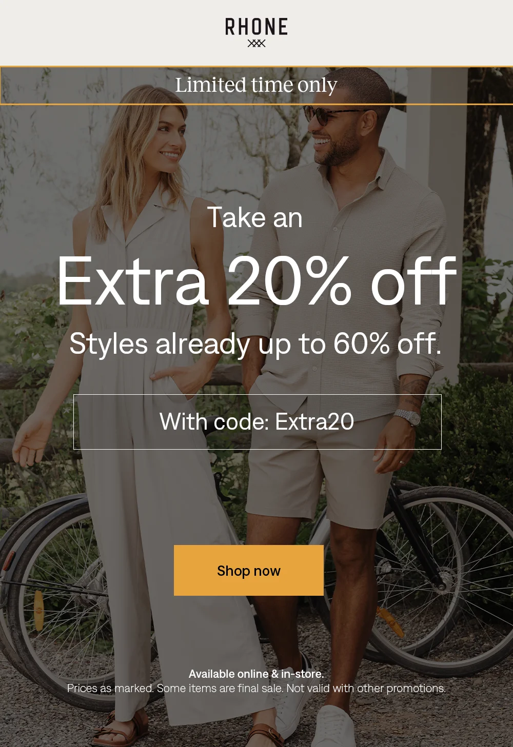 RHONE: Take up to 80% off select styles with code: Extra20.