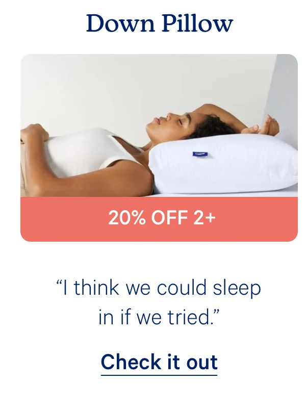 Down Pillow; “I think we could sleep in if we tried.” 20% off 2+