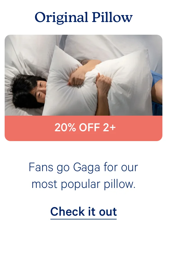 Original Pillow; Fans go Gaga for our most popular pillow. 20% off 2+